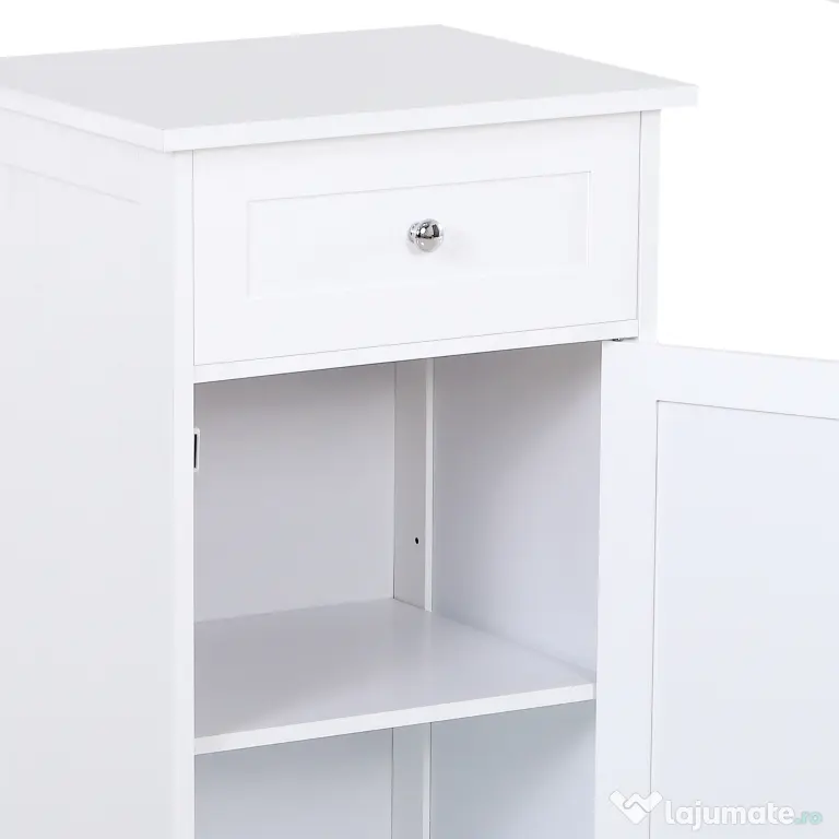 Kleankin Mobilier Baie Modern cu Ușă Basculantă Sertar Spațiu Depozitare 43x34x77cm Alb | Aosom Romania