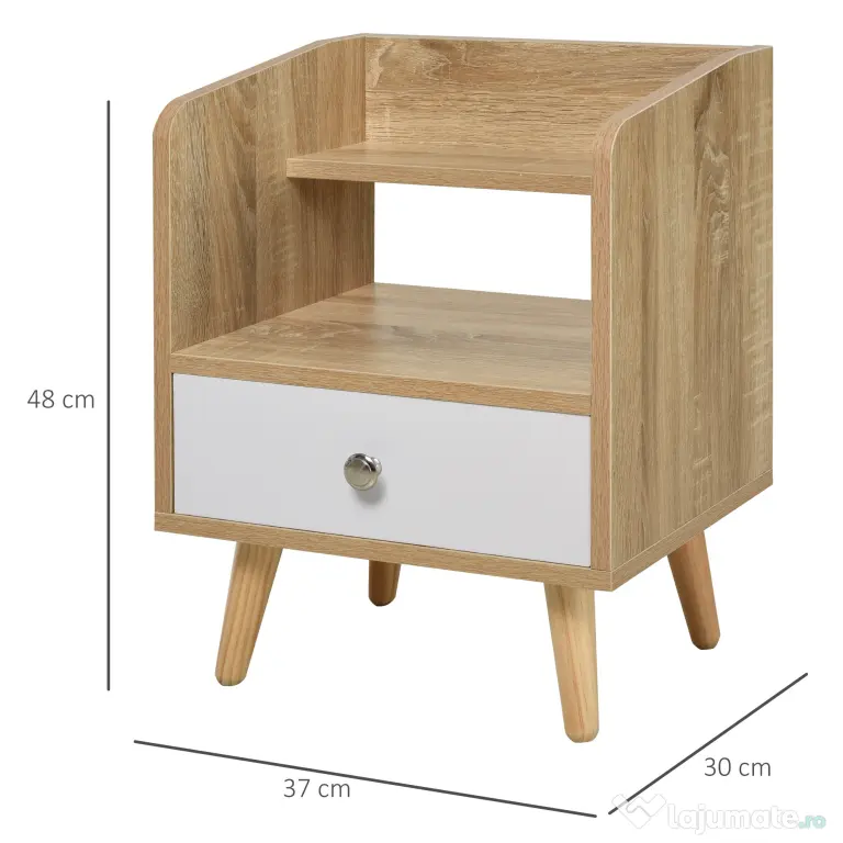HOMCOM Noptieră cu Sertar și Raft, Mobilier Compact pentru Dormitor sau Sufragerie, Economie Spațiu, Lemn, Alb | Aosom Romania