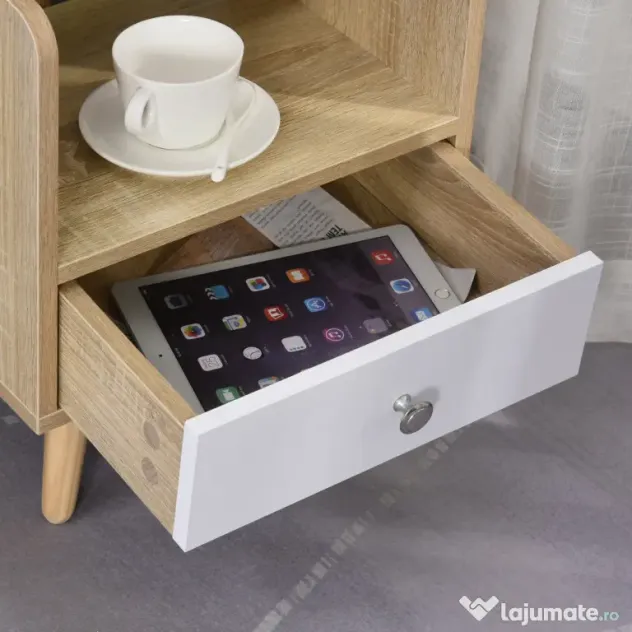 HOMCOM Noptieră cu Sertar și Raft, Mobilier Compact pentru Dormitor sau Sufragerie, Economie Spațiu, Lemn, Alb | Aosom Romania