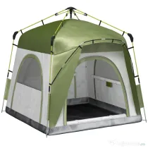 Outsunny Cort pentru Camping cu 2 Locuri, Cort cu Ușă, 3 Ferestre cu Plasă și Geantă pentru Transport, 240x240x199 cm, Verde | Aosom Romania