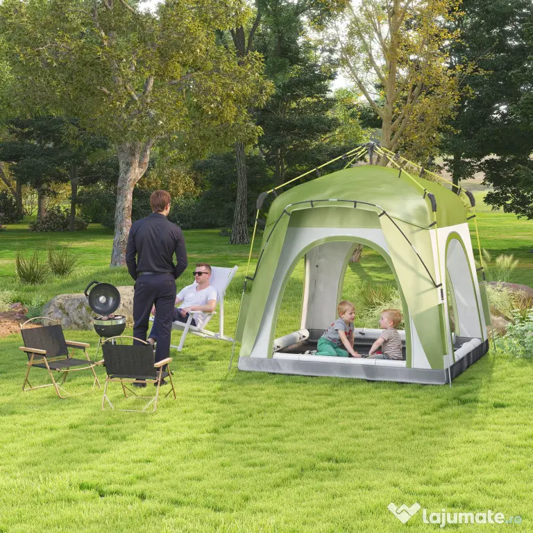 Outsunny Cort pentru Camping cu 2 Locuri, Cort cu Ușă, 3 Ferestre cu Plasă și Geantă pentru Transport, 240x240x199 cm, Verde | Aosom Romania