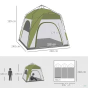 Outsunny Cort pentru Camping cu 2 Locuri, Cort cu Ușă, 3 Ferestre cu Plasă și Geantă pentru Transport, 240x240x199 cm, Verde | Aosom Romania