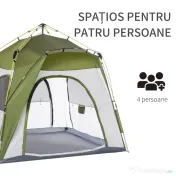 Outsunny Cort pentru Camping cu 2 Locuri, Cort cu Ușă, 3 Ferestre cu Plasă și Geantă pentru Transport, 240x240x199 cm, Verde | Aosom Romania
