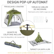 Outsunny Cort pentru Camping cu 2 Locuri, Cort cu Ușă, 3 Ferestre cu Plasă și Geantă pentru Transport, 240x240x199 cm, Verde | Aosom Romania 