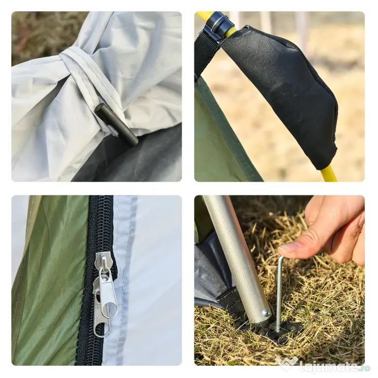 Outsunny Cort pentru Camping cu 2 Locuri, Cort cu Ușă, 3 Ferestre cu Plasă și Geantă pentru Transport, 240x240x199 cm, Verde | Aosom Romania