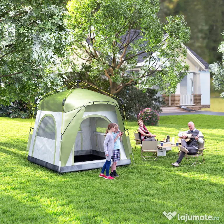Outsunny Cort pentru Camping cu 2 Locuri, Cort cu Ușă, 3 Ferestre cu Plasă și Geantă pentru Transport, 240x240x199 cm, Verde | Aosom Romania