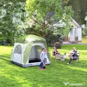 Outsunny Cort pentru Camping cu 2 Locuri, Cort cu Ușă, 3 Ferestre cu Plasă și Geantă pentru Transport, 240x240x199 cm, Verde | Aosom Romania 
