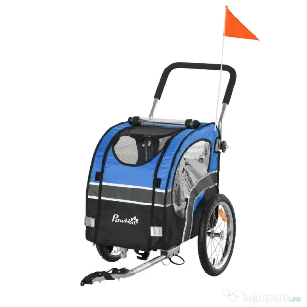 PawHut Carucior pentru Caini cu Prindere Bicicleta Spatiu Mare Albastru 130x58x94cm Ideal pentru Plimbari | Aosom Romania