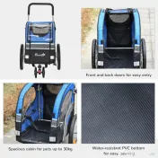 PawHut Carucior pentru Caini cu Prindere Bicicleta Spatiu Mare Albastru 130x58x94cm Ideal pentru Plimbari | Aosom Romania 