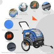 PawHut Carucior pentru Caini cu Prindere Bicicleta Spatiu Mare Albastru 130x58x94cm Ideal pentru Plimbari | Aosom Romania 