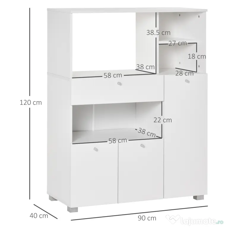 Dulap de bucatarie cu 3 compartimente si sistem de prindere de perete, PAL alb, 90x40x120cm HOMCOM | Aosom Romania