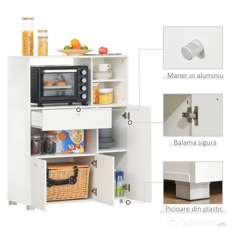 Dulap de bucatarie cu 3 compartimente si sistem de prindere de perete, PAL alb, 90x40x120cm HOMCOM | Aosom Romania