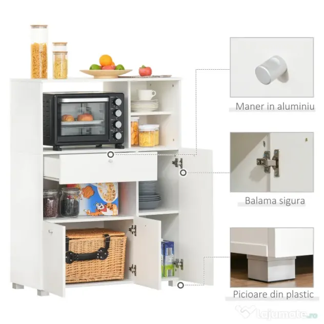Dulap de bucatarie cu 3 compartimente si sistem de prindere de perete, PAL alb, 90x40x120cm HOMCOM | Aosom Romania