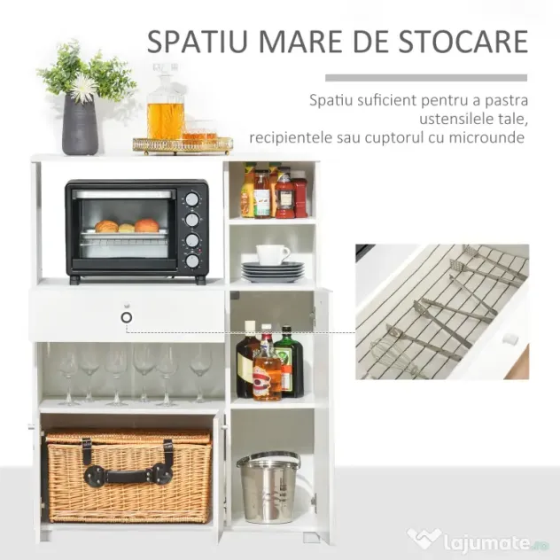 Dulap de bucatarie cu 3 compartimente si sistem de prindere de perete, PAL alb, 90x40x120cm HOMCOM | Aosom Romania