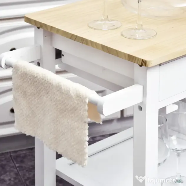 Carucior de bucatarie HOMCOM, dulap cu 2 sertare si roti | Aosom Romania