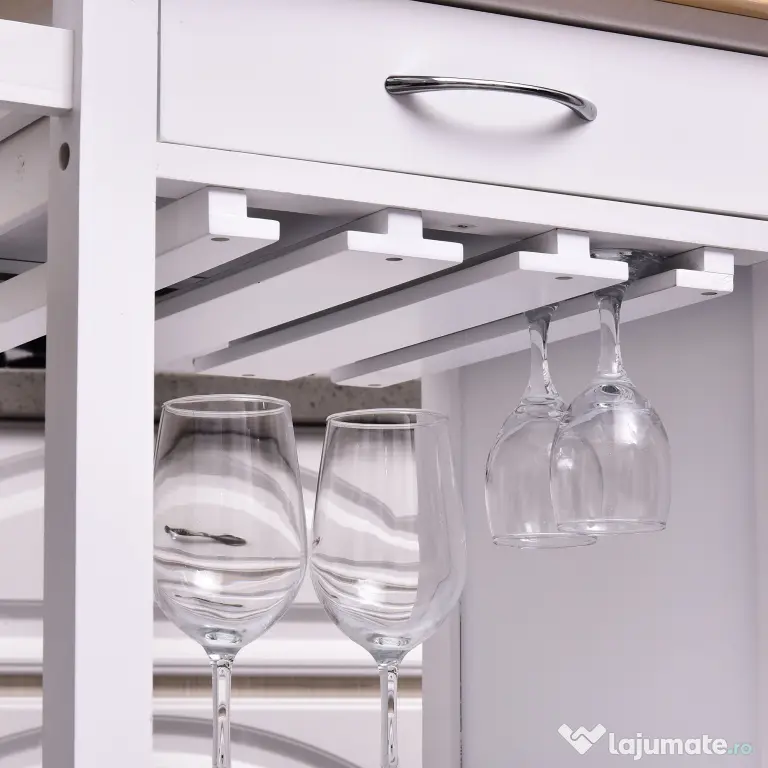 Carucior de bucatarie HOMCOM, dulap cu 2 sertare si roti | Aosom Romania