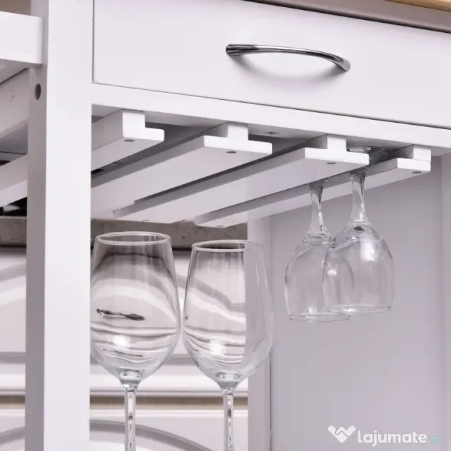 Carucior de bucatarie HOMCOM, dulap cu 2 sertare si roti | Aosom Romania