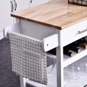 Carucior de bucatarie HOMCOM, dulap cu 2 sertare si roti | Aosom Romania 