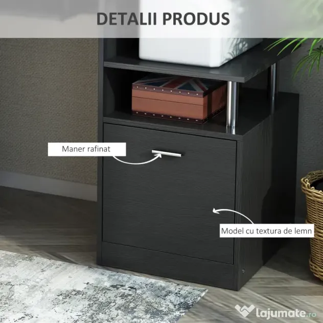 HOMCOM Birou Modern pentru Computer cu Sertare, Rafturi și Suport Detașabil pentru Tastatură, 152x60x88 cm, Negru | Aosom Romania