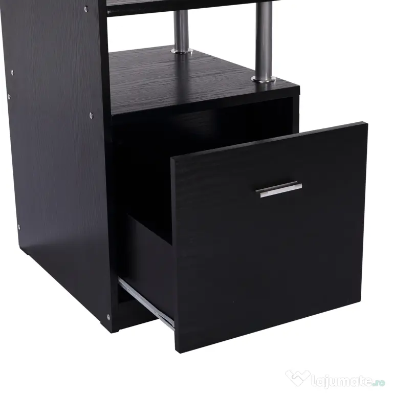 HOMCOM Birou Modern pentru Computer cu Sertare, Rafturi și Suport Detașabil pentru Tastatură, 152x60x88 cm, Negru | Aosom Romania