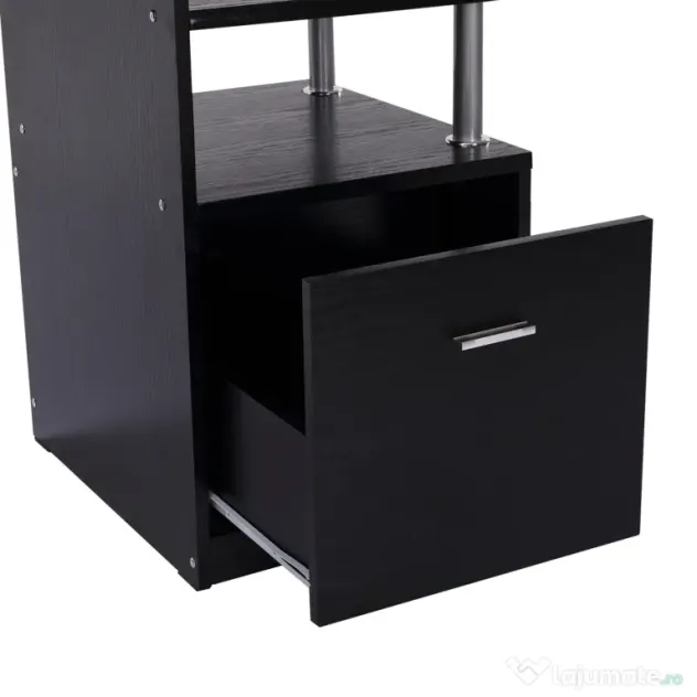 HOMCOM Birou Modern pentru Computer cu Sertare, Rafturi și Suport Detașabil pentru Tastatură, 152x60x88 cm, Negru | Aosom Romania