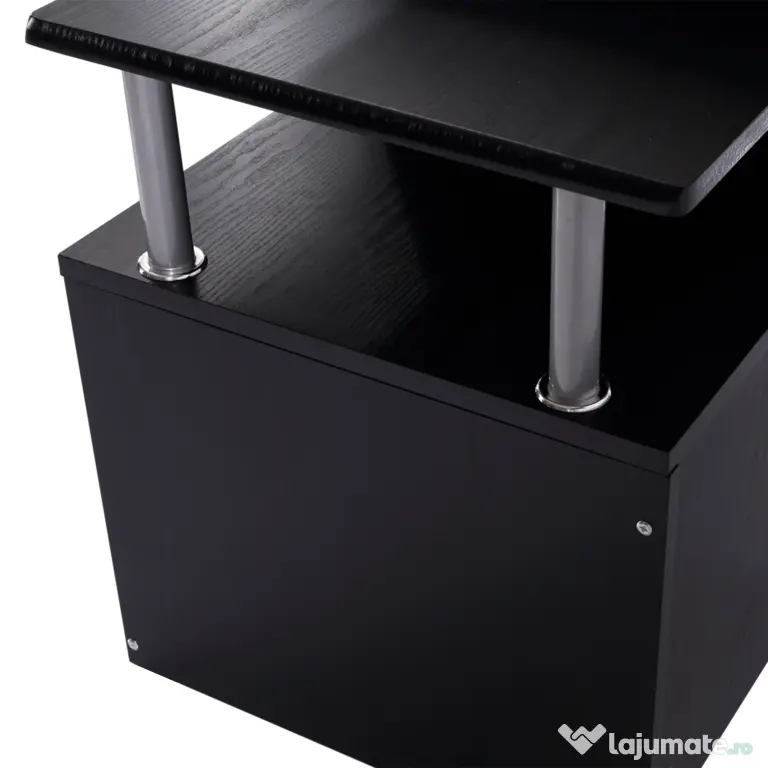 HOMCOM Birou Modern pentru Computer cu Sertare, Rafturi și Suport Detașabil pentru Tastatură, 152x60x88 cm, Negru | Aosom Romania