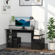 HOMCOM Masa de Birou pentru Calculator, Moderna, Masa de Birou PC cu Etajera Culisanta pentru Tastatura, 152 x 60 x 88 cm, Neagra 