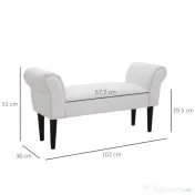 HOMCOM Bancă de Capăt de Pat cu Cotiere Rulate, Bancă Căptușită pentru Dormitor, 102x36x51 cm, Alb | Aosom Romania 
