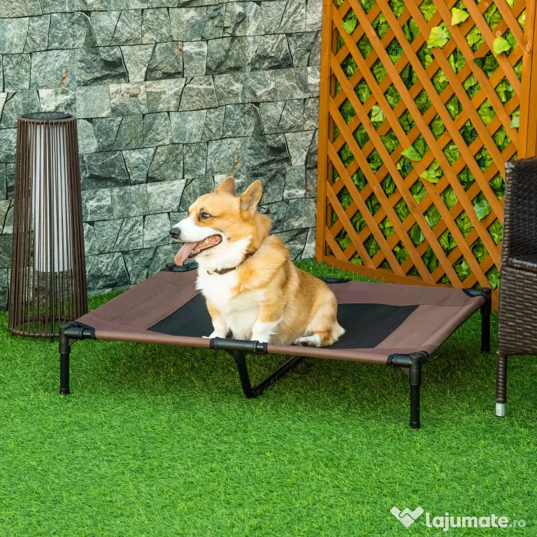 PawHut Sezlong Caini Metal și Panza Oxford, Confort Superior 92x76x18cm, Maro și Negru | Aosom Romania