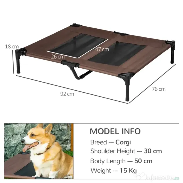 PawHut Sezlong Caini Metal și Panza Oxford, Confort Superior 92x76x18cm, Maro și Negru | Aosom Romania