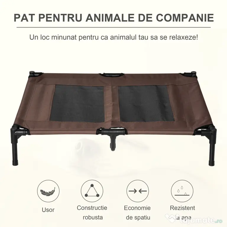 PawHut Sezlong Caini Metal și Panza Oxford, Confort Superior 92x76x18cm, Maro și Negru | Aosom Romania