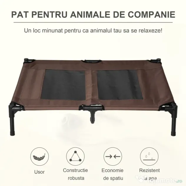 PawHut Sezlong Caini Metal și Panza Oxford, Confort Superior 92x76x18cm, Maro și Negru | Aosom Romania