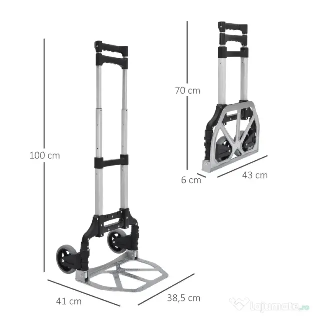 Homcom Carucior Pliabil Transport – Aluminiu, Capacitate 70 kg