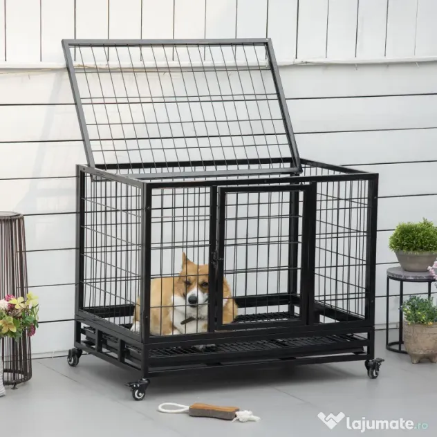 PawHut Cusca Boxa pentru Caini tarc pentru Intern Extern cu Rotite | Aosom Romania