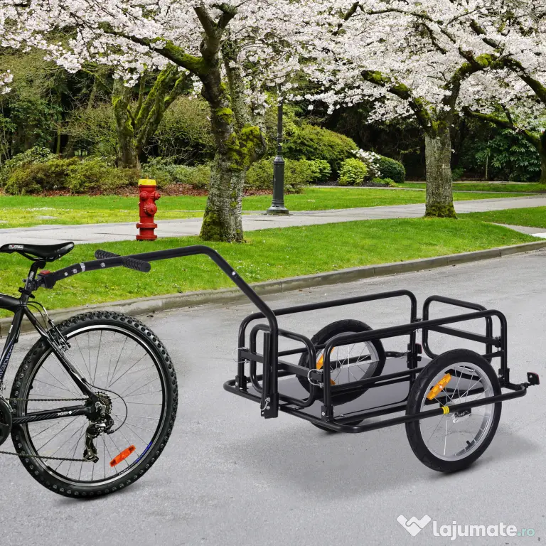Homcom Remorca Bicicleta 156×72×82 cm – Carut Negru cu Spatiu Generos