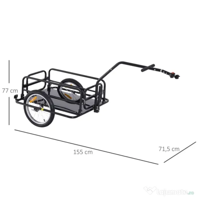 Homcom Remorca Bicicleta 156×72×82 cm – Carut Negru cu Spatiu Generos