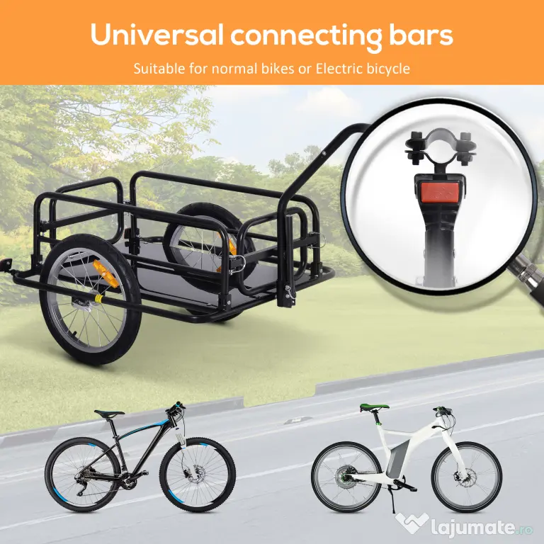 Homcom Remorca Bicicleta 156×72×82 cm – Carut Negru cu Spatiu Generos