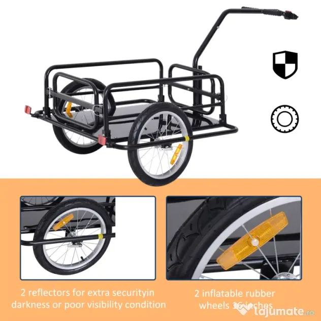 Homcom Remorca Bicicleta 156×72×82 cm – Carut Negru cu Spatiu Generos