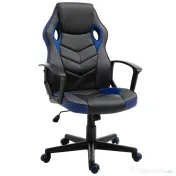 Vinsetto Scaun de Birou Rotativ din Piele Ecologică cu Roți Negru și Albastru 62x59x105-117 cm | Aosom Romania 
