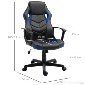 Vinsetto Scaun de Birou Rotativ din Piele Ecologică cu Roți Negru și Albastru 62x59x105-117 cm | Aosom Romania 