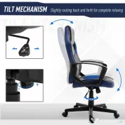 Vinsetto Scaun de Birou Rotativ din Piele Ecologică cu Roți Negru și Albastru 62x59x105-117 cm | Aosom Romania 