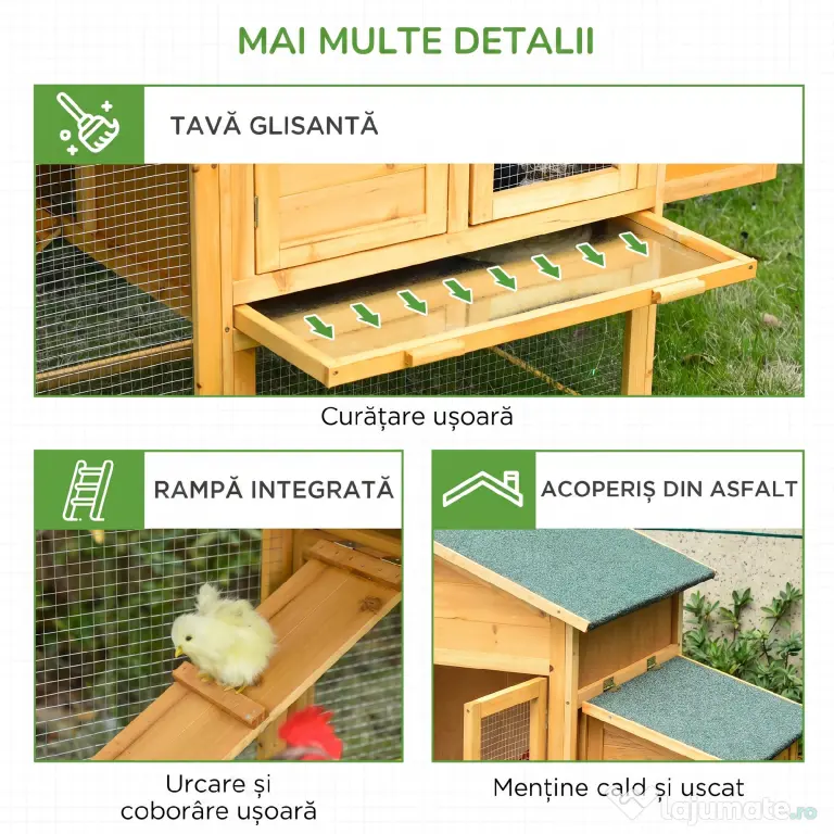 Cotet din lemn PawHut cu Casuta, Spatiu Deschis si Plasa 168x75x103cm | Aosom RO