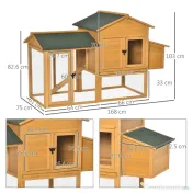 PawHut Cote din Lemn cu Casuta pentru Gaini, Spatiu Deschis si Plasa, 168x75x103 cm 