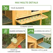 PawHut Cote din Lemn cu Casuta pentru Gaini, Spatiu Deschis si Plasa, 168x75x103 cm 