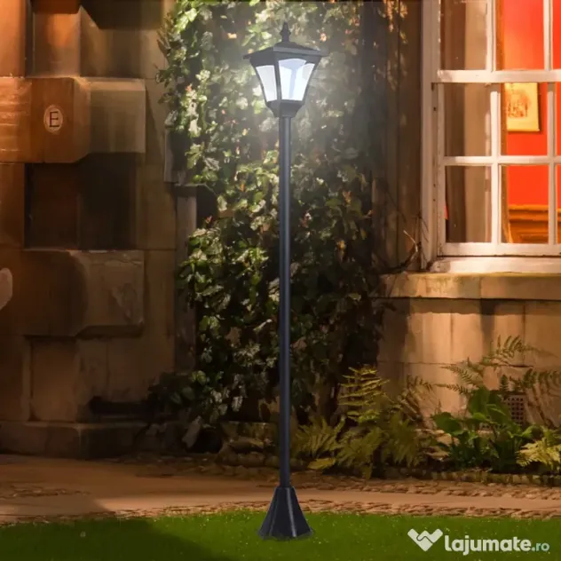 Outsunny Felinar de Gradina Led Panouri Solare, Negru, 120cm