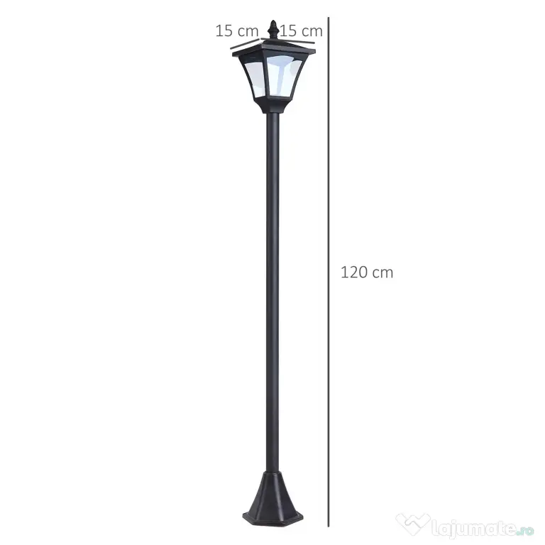 Outsunny Felinar de Gradina Led Panouri Solare, Negru, 120cm