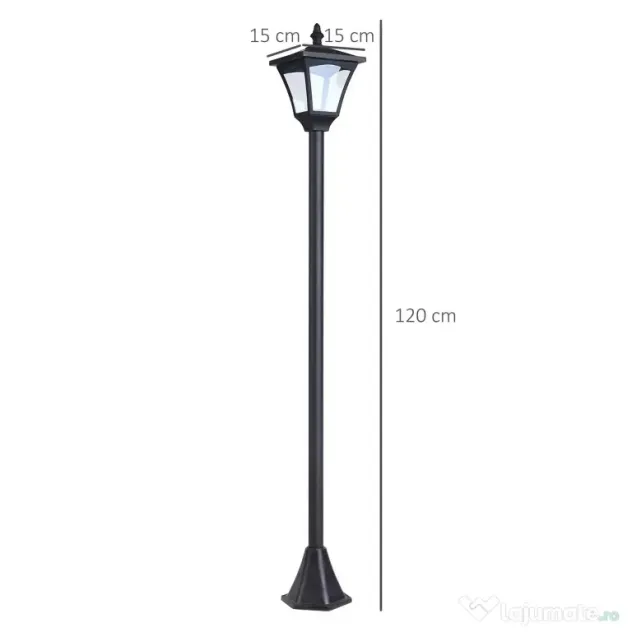 Outsunny Felinar de Gradina Led Panouri Solare, Negru, 120cm