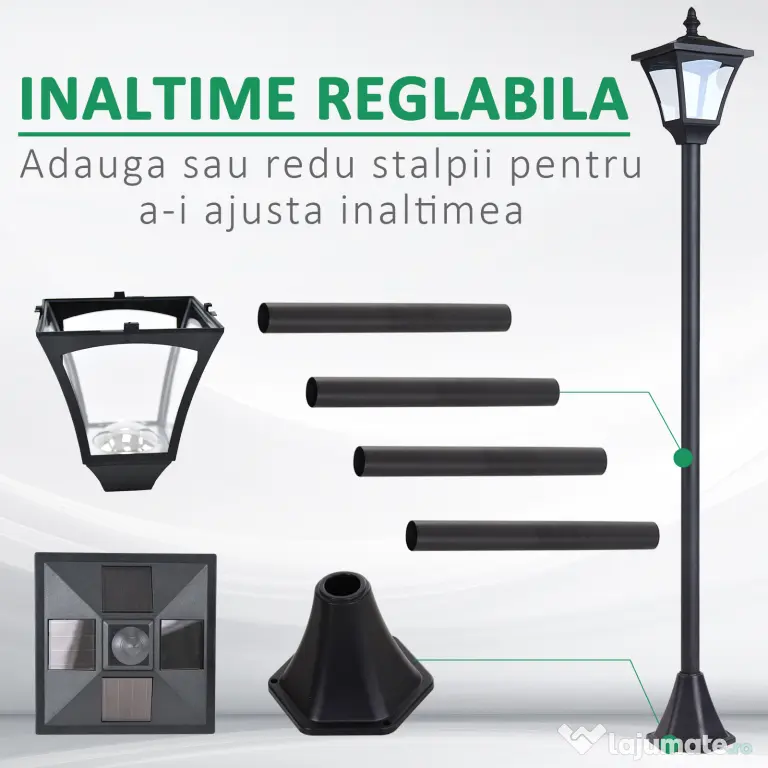 Outsunny Felinar de Gradina Led Panouri Solare, Negru, 120cm
