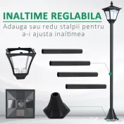 Outsunny Felinar de Gradina Led Panouri Solare, Negru, 120cm 