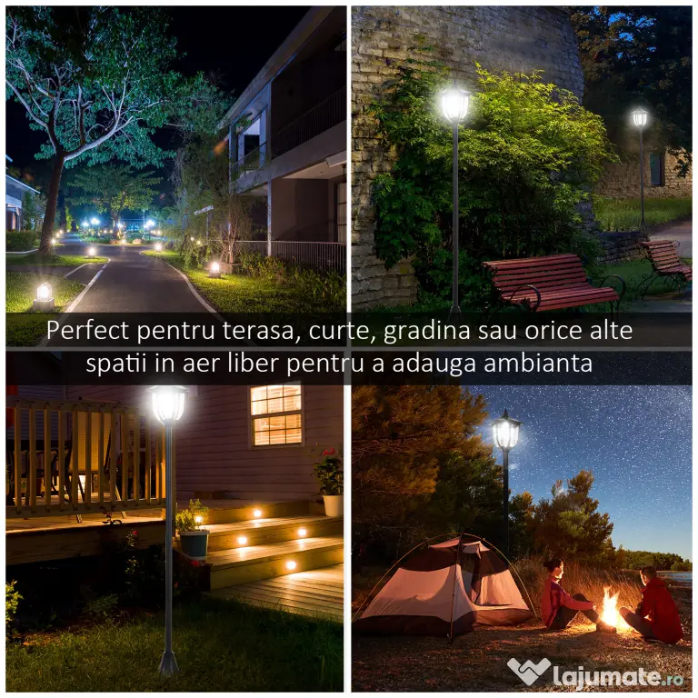 Outsunny Felinar de Gradina Led Panouri Solare, Negru, 120cm